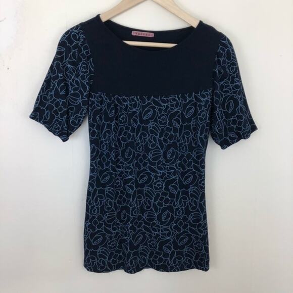 Anthropologie Velvet Blue Floral Tunic Top Size S - Picture 1 of 7